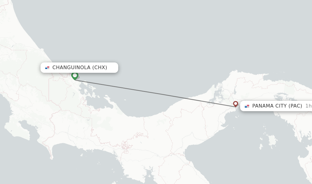 Flights from Changuinola to Panama City route map