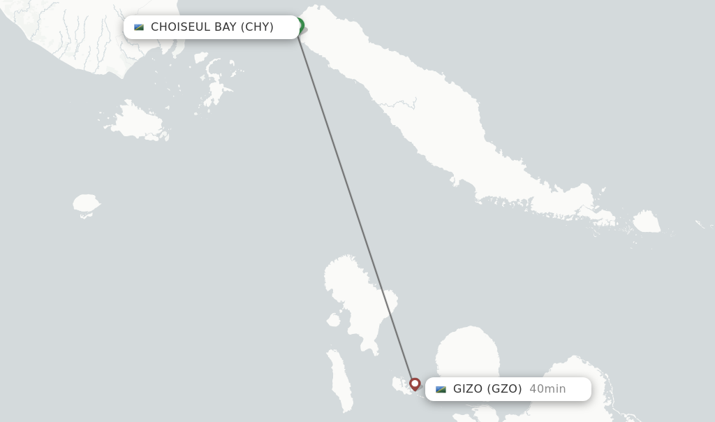 Flights from Choiseul Bay to Gizo route map