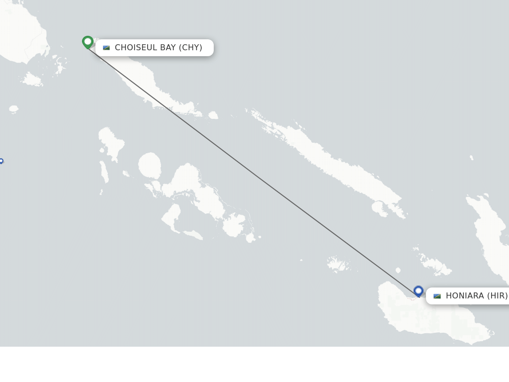 Flights from Choiseul Bay to Honiara route map