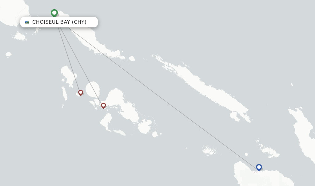 Route map with flights from Choiseul Bay with Solomon Airlines