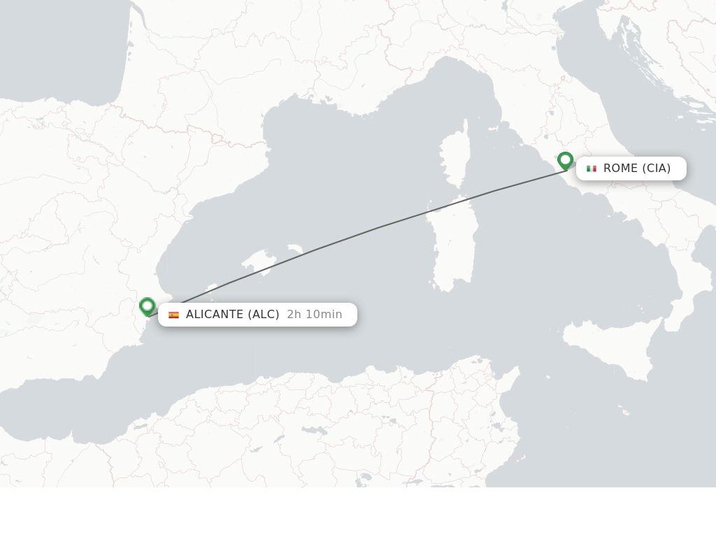 Flights from Rome to Alicante route map