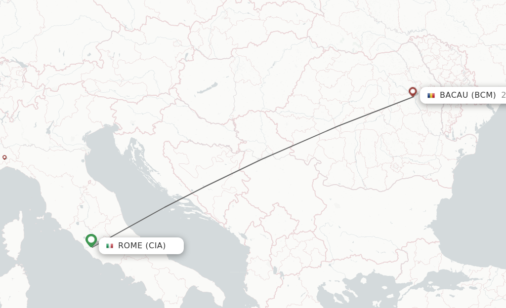 Flights from Rome to Bacau route map