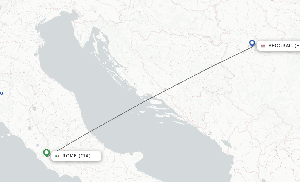 Flights from Rome to Belgrade route map