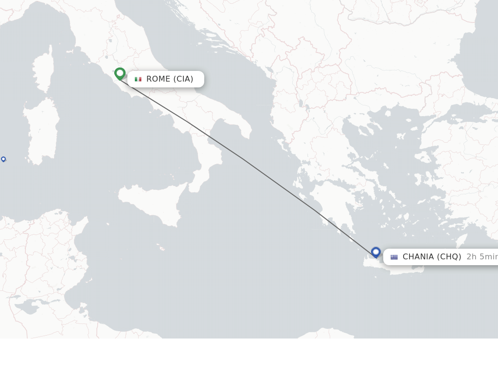 Flights from Rome to Chania route map