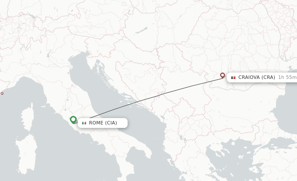 Flights from Rome to Craiova route map