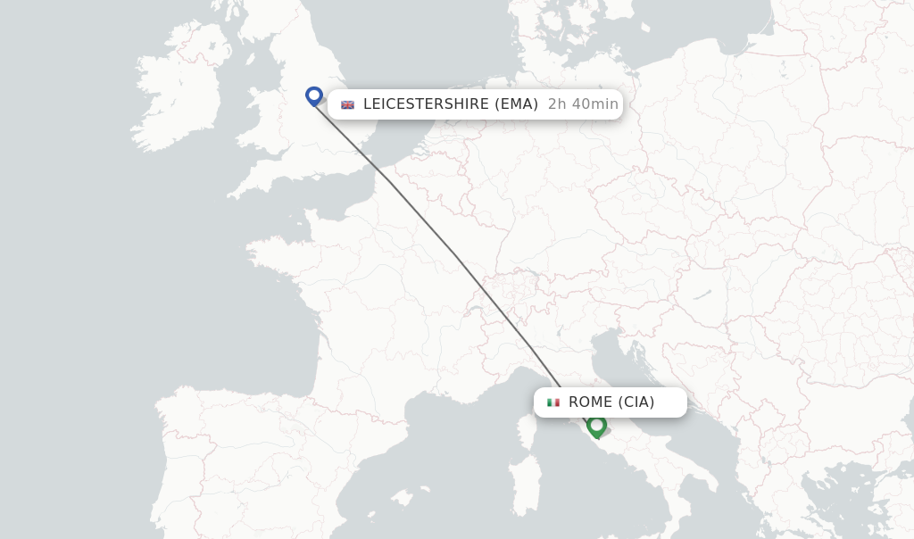 Flights from Rome to Leicestershire route map
