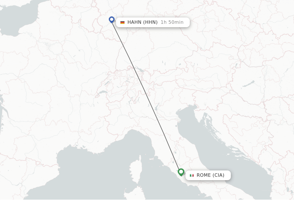 Flights from Rome to Hahn route map