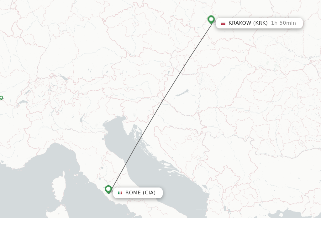 Flights from Krakow to Rome route map