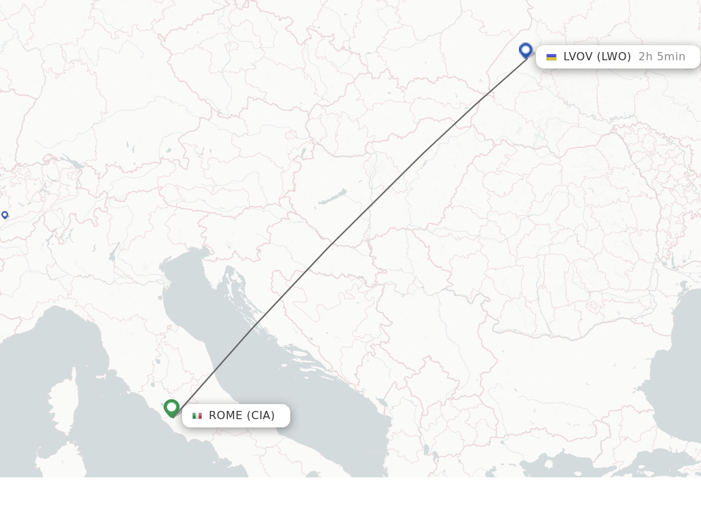 Flights from Rome to Lviv route map