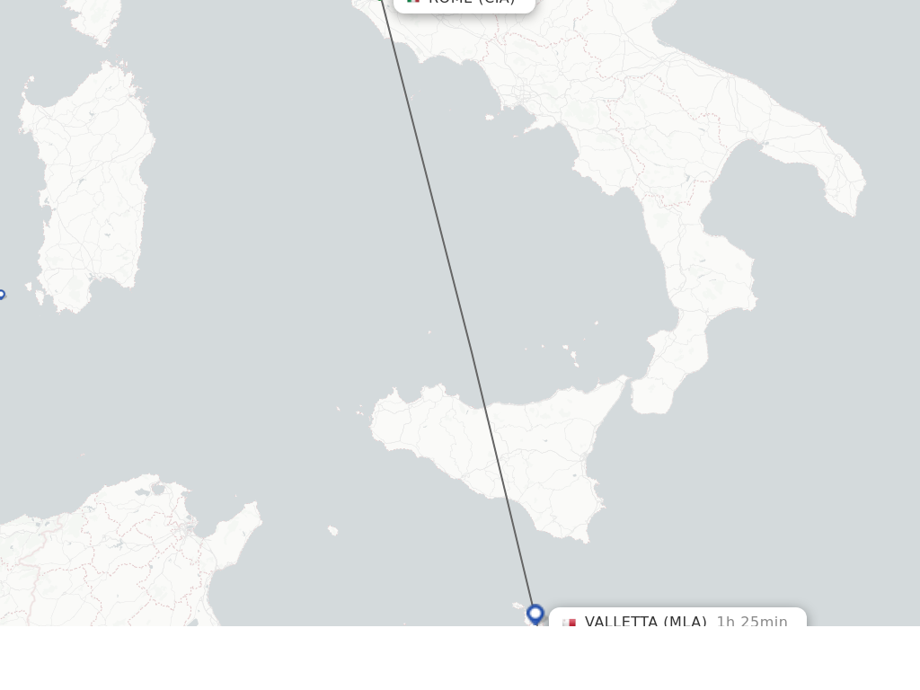 Flights from Rome to Valletta route map
