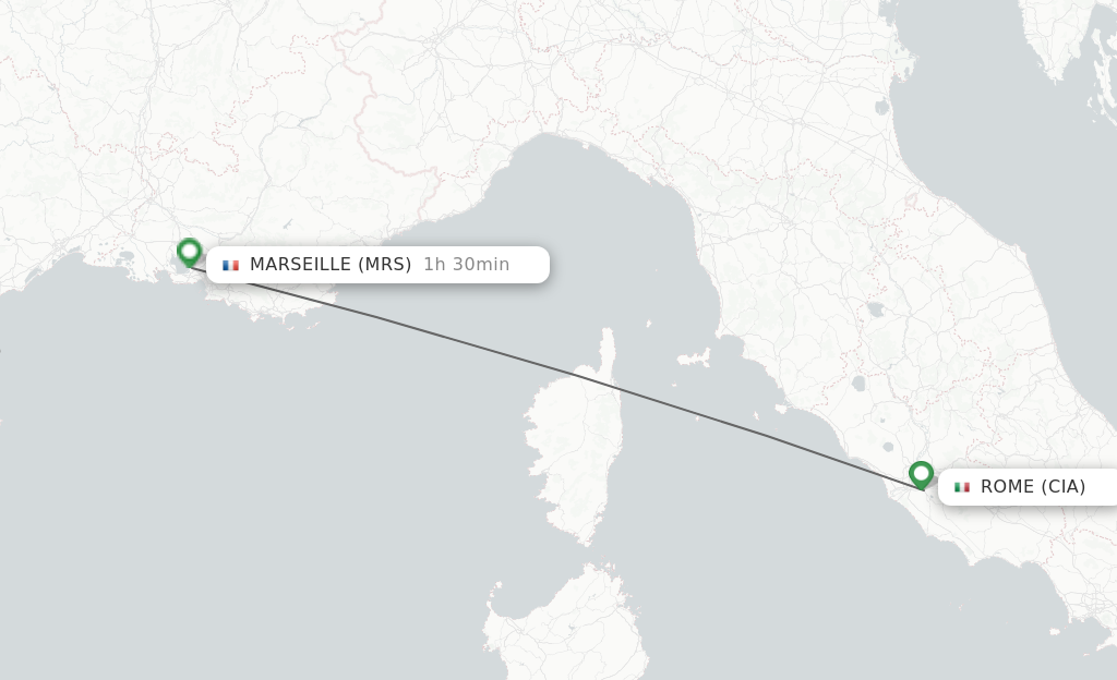 Flights from Rome to Marseille route map