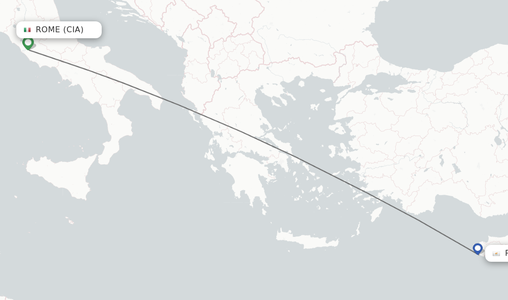 Flights from Rome to Paphos route map