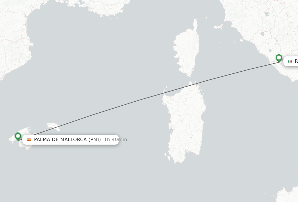Flights from Rome to Palma de Mallorca route map