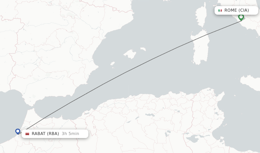 Flights from Rome to Rabat route map