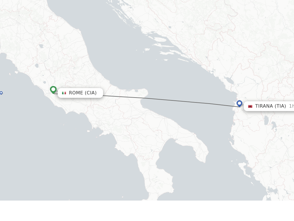 Flights from Tirana to Rome route map
