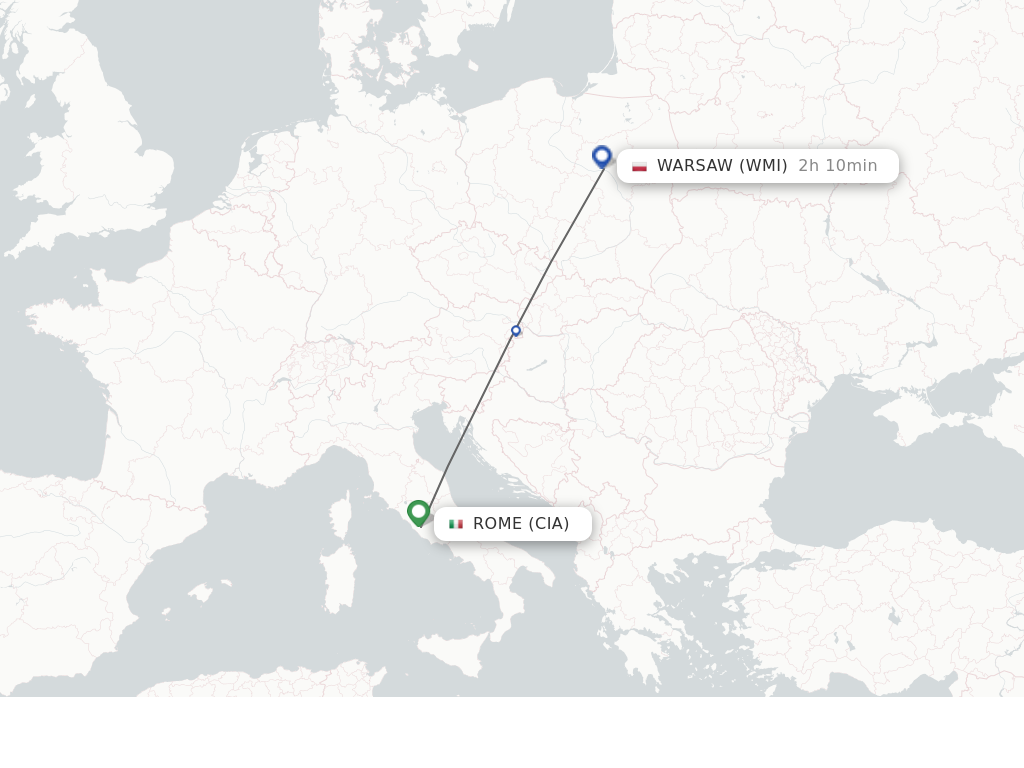 Flights from Warsaw to Rome route map