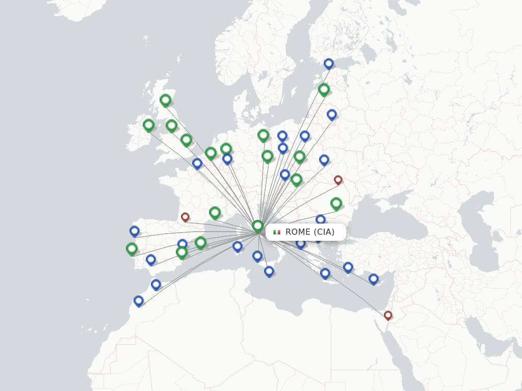Flights from Rome to Brussels route map