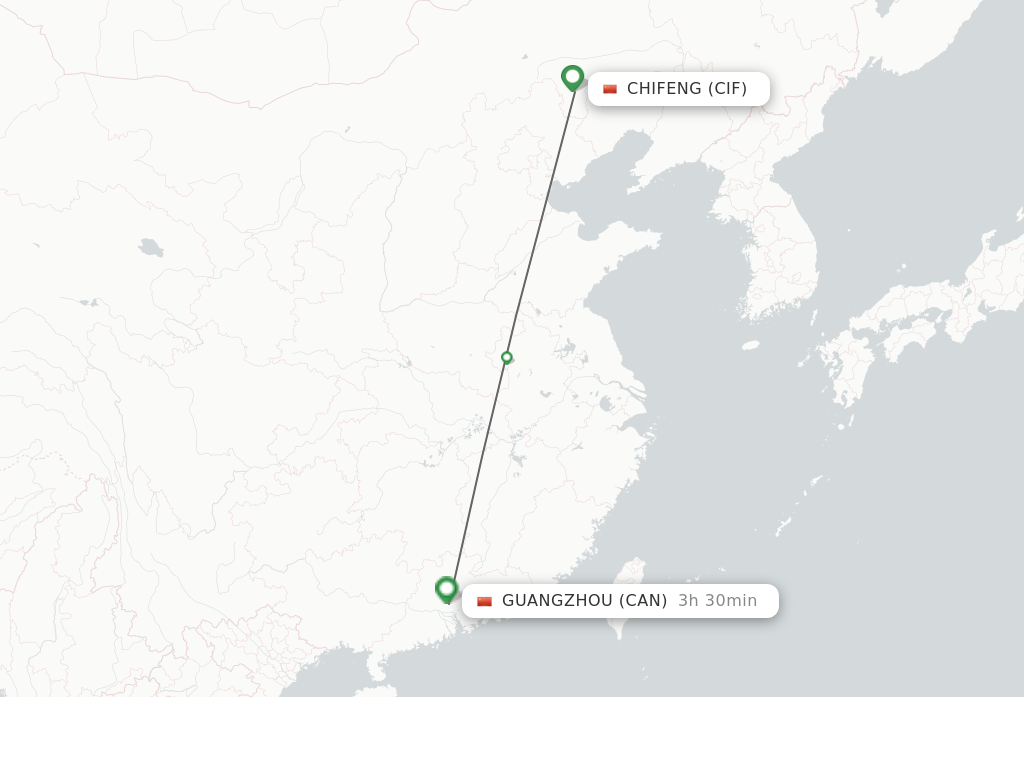 Flights from Chifeng to Guangzhou route map