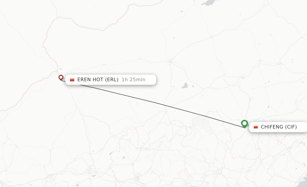 Flights from Chifeng to Eren Hot route map