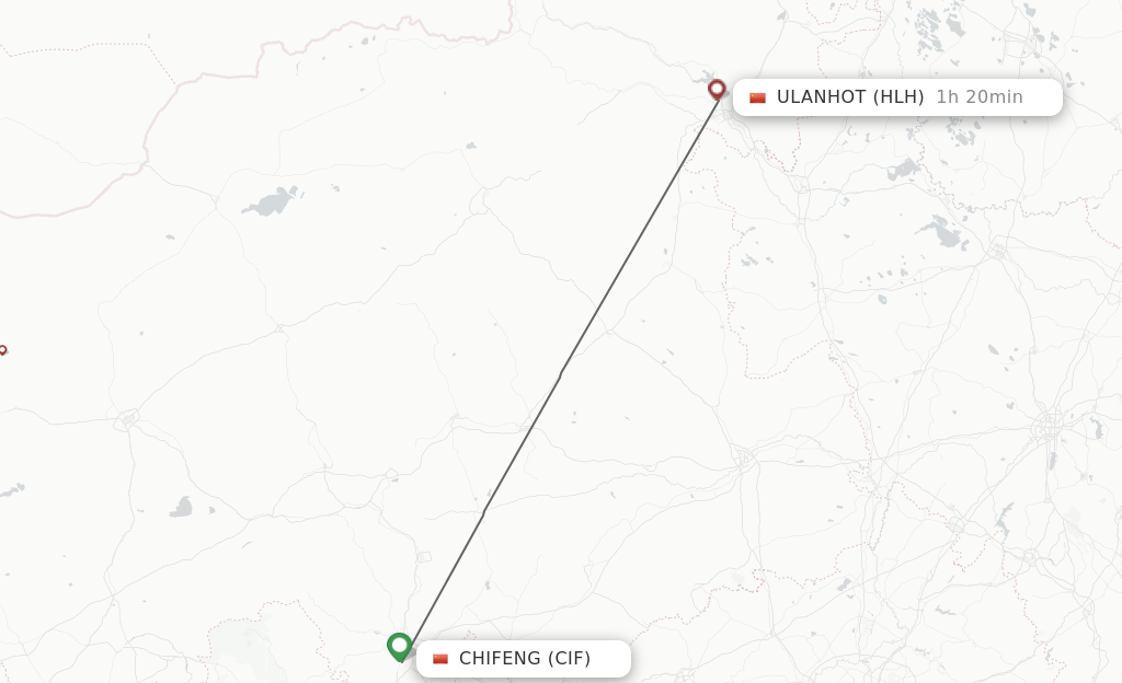 Flights from Chifeng to Ulanhot route map