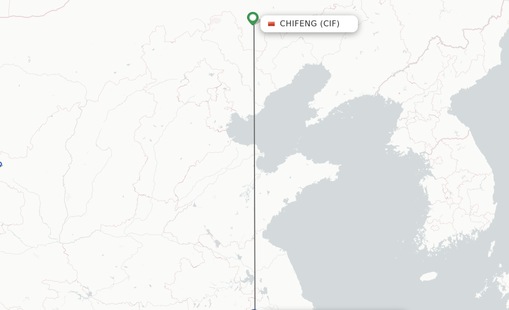 Flights from Chifeng to Nanjing route map