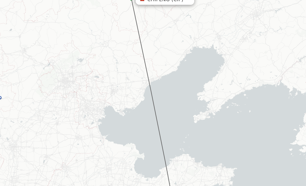 Flights from Chifeng to Qingdao route map