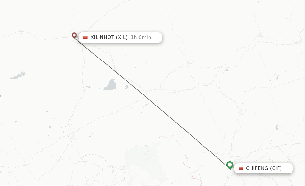 Flights from Chifeng to Xilinhot route map