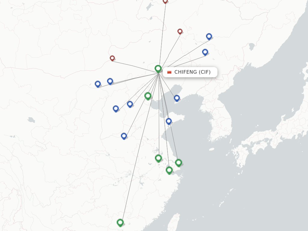 Flights from Chifeng to Wu Hai route map