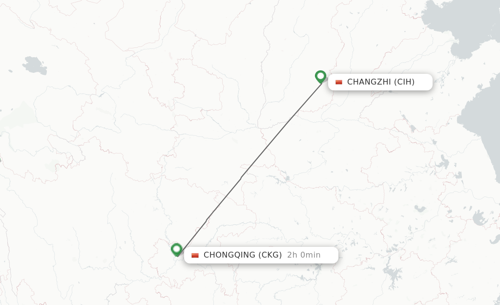 Flights from Changzhi to Chongqing route map