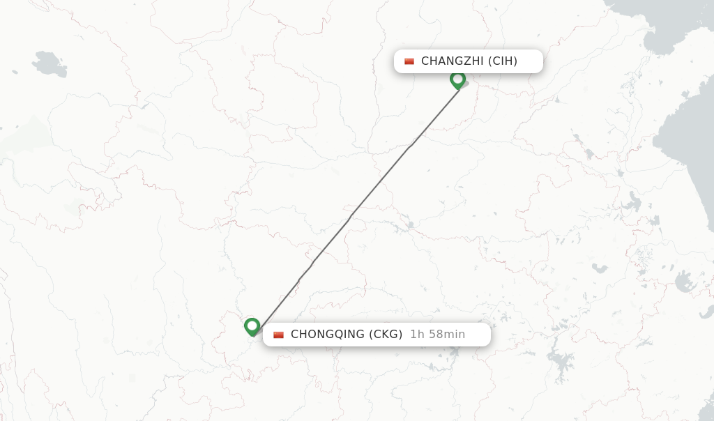 Flights from Changzhi to Chongqing route map