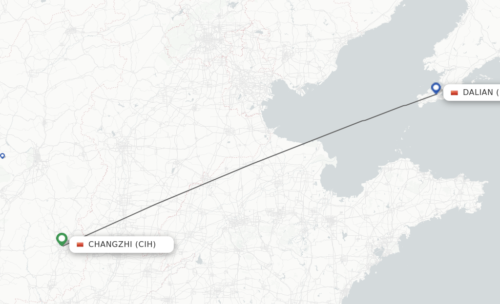 Flights from Changzhi to Dalian route map