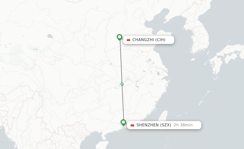 Flights from Changzhi to Shenzhen route map