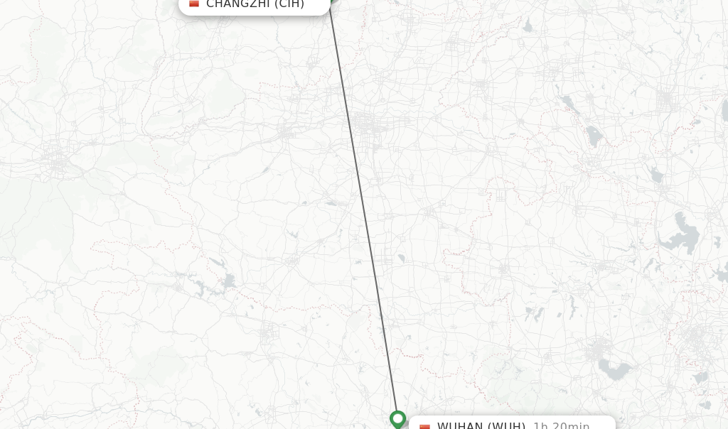 Flights from Changzhi to Wuhan route map