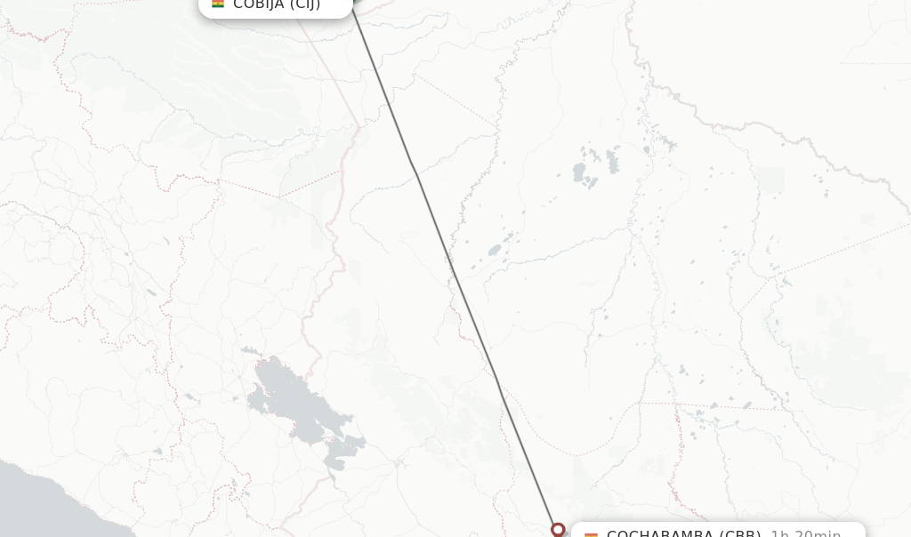 Flights from Cobija to Cochabamba route map