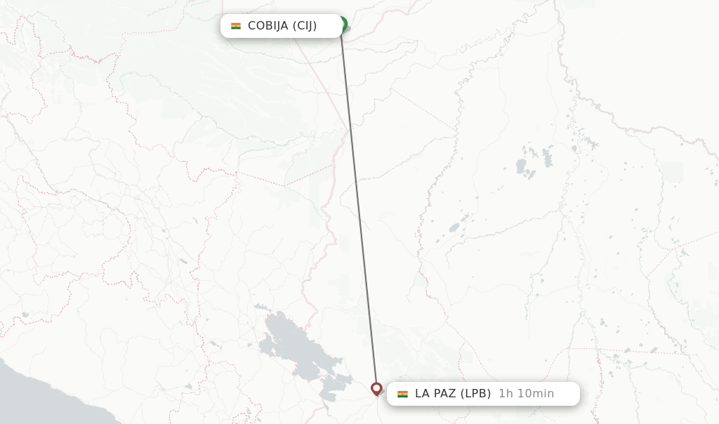 Flights from Cobija to La Paz route map