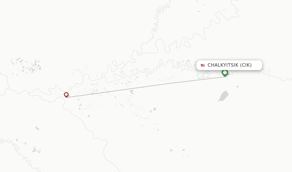Route map with flights from Chalkyitsik with Astral Aviation