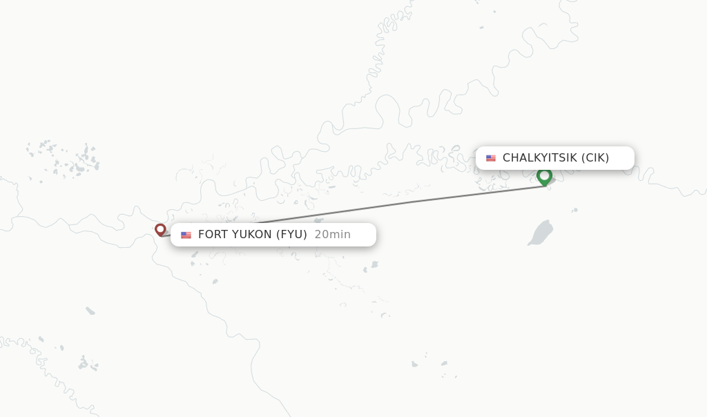 Flights from Chalkyitsik to Fort Yukon route map