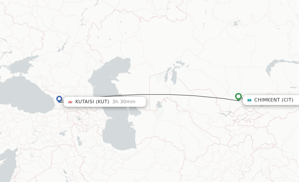 Flights from Shymkent to Kutaisi route map