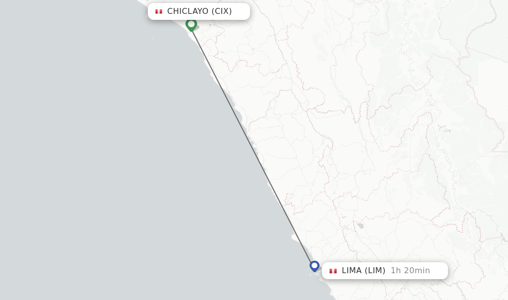 Flights from Chiclayo to Lima route map