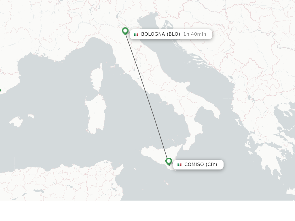 Flights from Comiso to Bologna route map