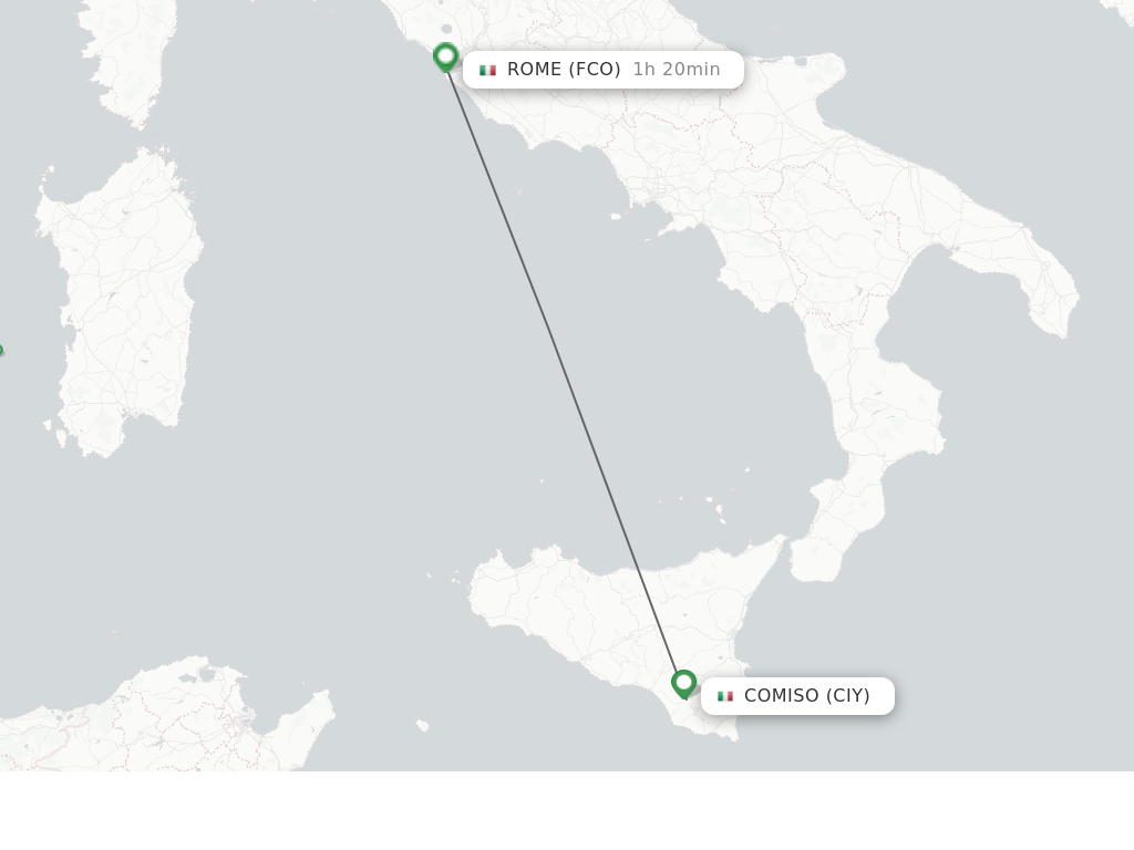 Flights from Comiso to Rome route map