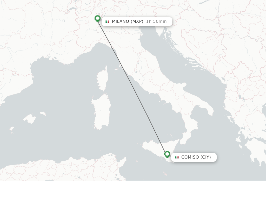 Flights from Comiso to Milan route map