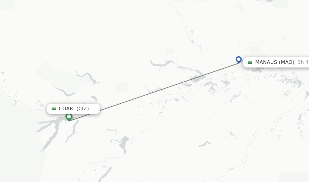 Flights from Coari to Manaus route map