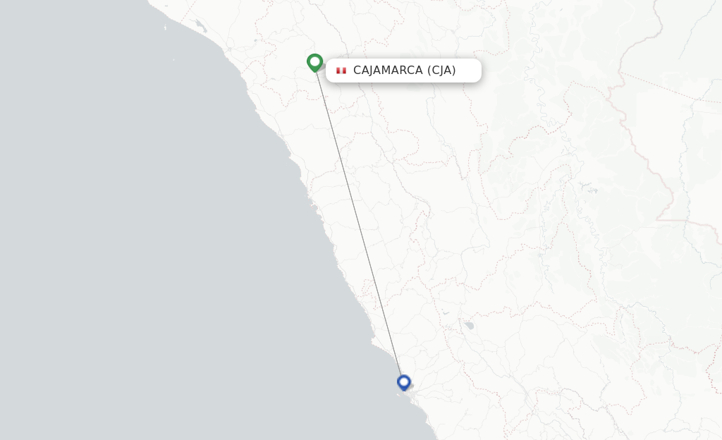 Route map with flights from Cajamarca with LATAM Airlines