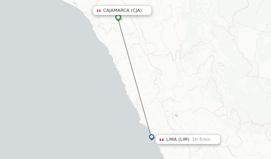 Flights from Cajamarca to Lima route map