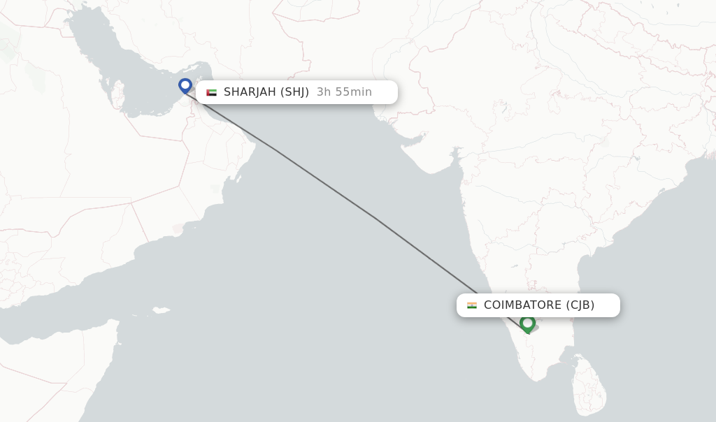 Flights from Coimbatore to Sharjah route map