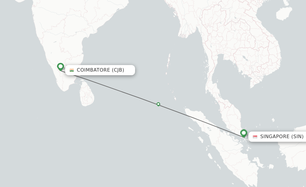 Flights from Coimbatore to Singapore route map