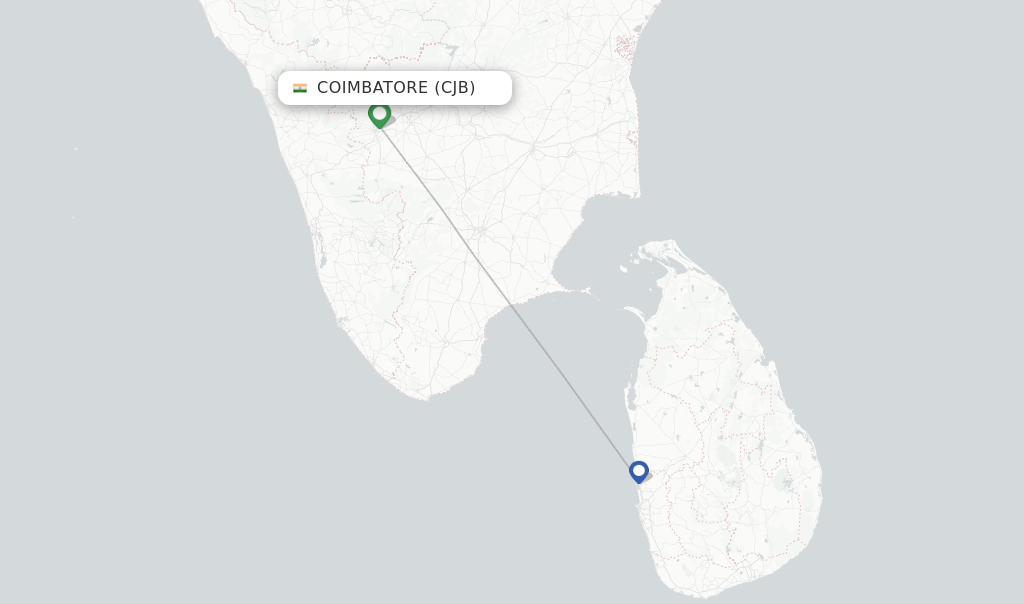 Route map with flights from Coimbatore with SriLankan Airlines