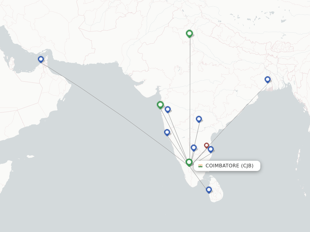 Flights from Coimbatore to Singapore route map