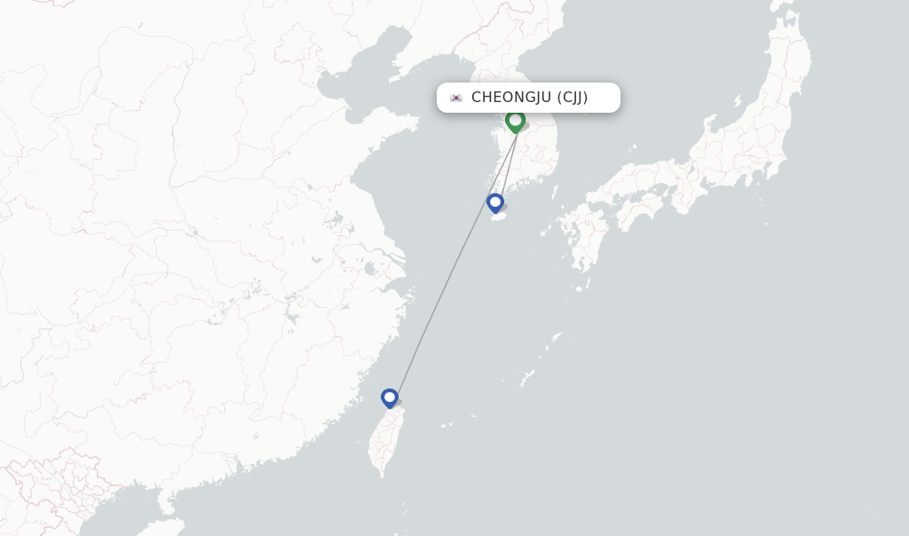 Route map with flights from Cheongju with Eastar Jet